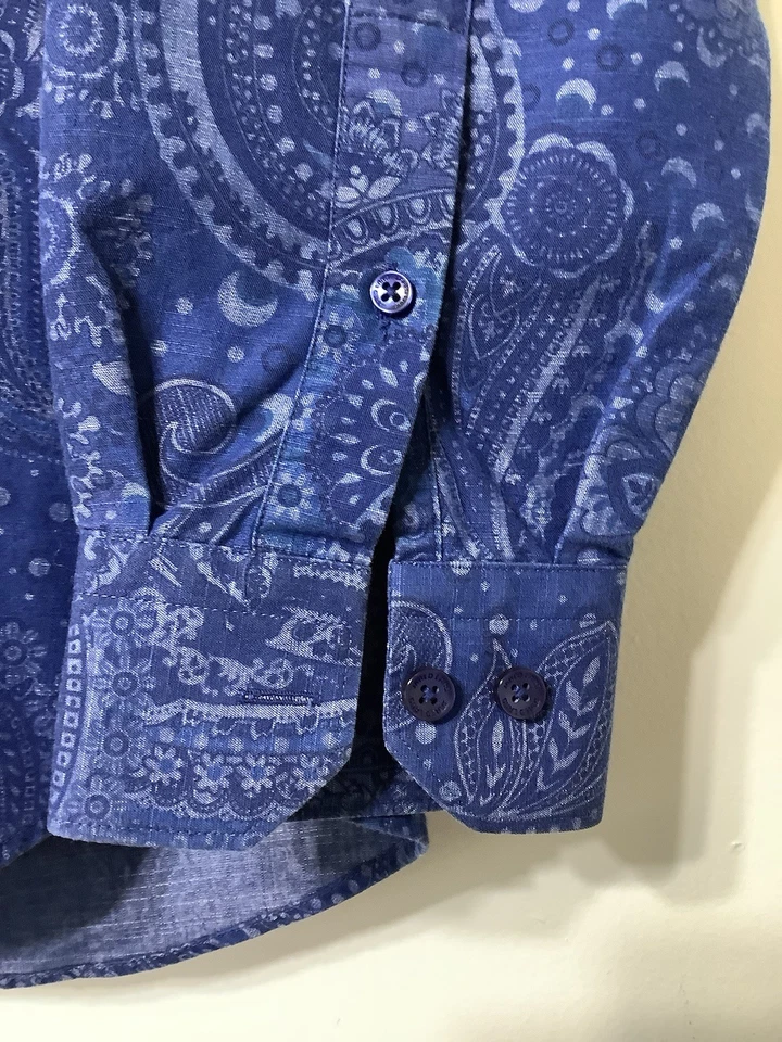 Мужская рубашка Jared Lang синий пейсли с длинным рукавом на пуговицах размер средний - Изображение 3 из 4