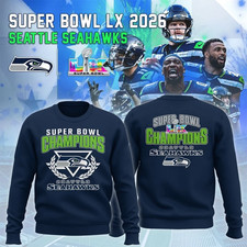 Seattle Seahawks Super Bowl LX Champions 2026 Navy Sweatshirt NFL Football Fan