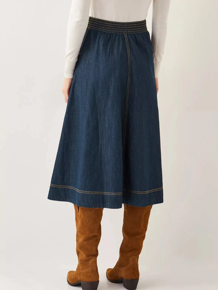 Monsoon UK Size 22-24 XXL Dark Blue Harper Seamed Denim A-Line Midi Skirt - Image 3 of 4