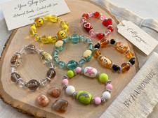 Children Bracelets Stretch Beaded Cat Dog Heart Star Fish Emoji lot of 6 pcs