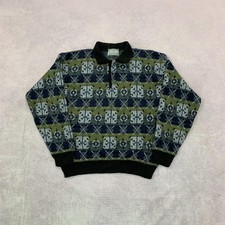 Vintage abstract knitted jumper Patterned Grandad chunky knit sweater Men's M