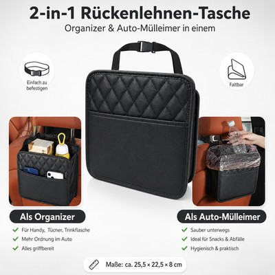 Auto Rückenlehnen Organizer PU Leder Tasche Mülleimer Aufbewahrung Faltbar Black
