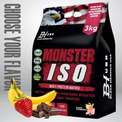 Monster Isolate Whey Protein 3KG | 3 Flavors | Black Hammer USA