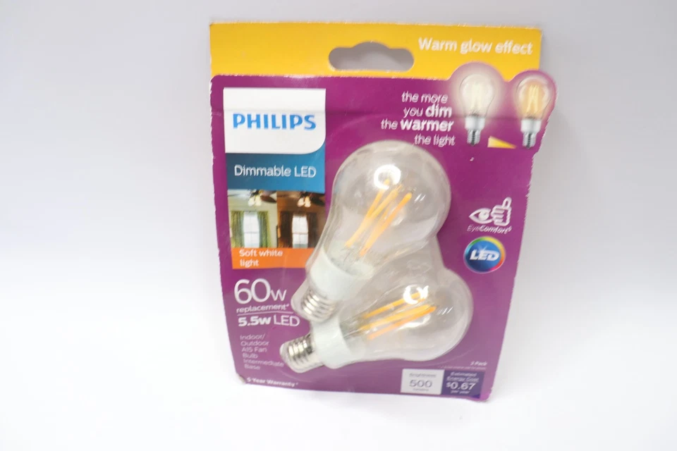 (2-Pk) Philips LED Light Bulb Dimmable with Warm Glow Dimming Effect A15 60W Eqv - Image 4 of 4