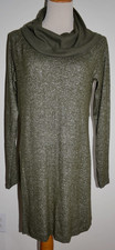 Womens CAbi Sweater Dress Small Green Cowl Neck Long Sleeve Thumb Holes 4016