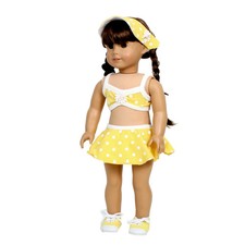 Yellow White Polka-Dot Swimsuit w Visor 18 Do...
