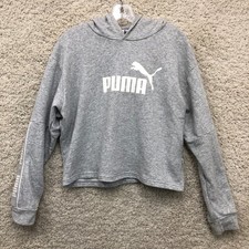 PUMA Hoodie Large Adult Gray Cropped Pullover Sweatshirt Athletic Training Women