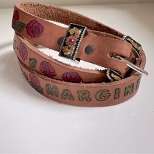 Western Belt Stamped Leather Personalized Margine Roses Cowgirl Rodeo Size XL