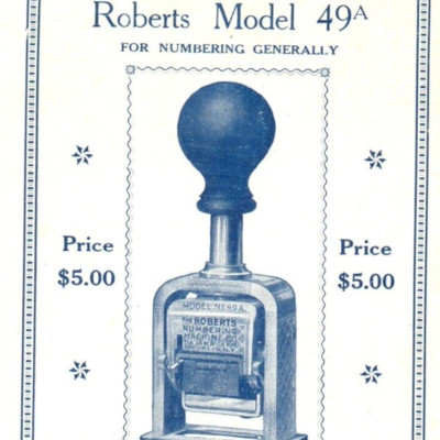 c.1918 Roberts Model 47A 49A Dating Numbering Machine Stamp Ad Flyer Handbill