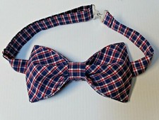 Custom Mens Navy/Red Plaid Bow Tie Pre-tied Adjustable Gift 4 Him OOAK Unique