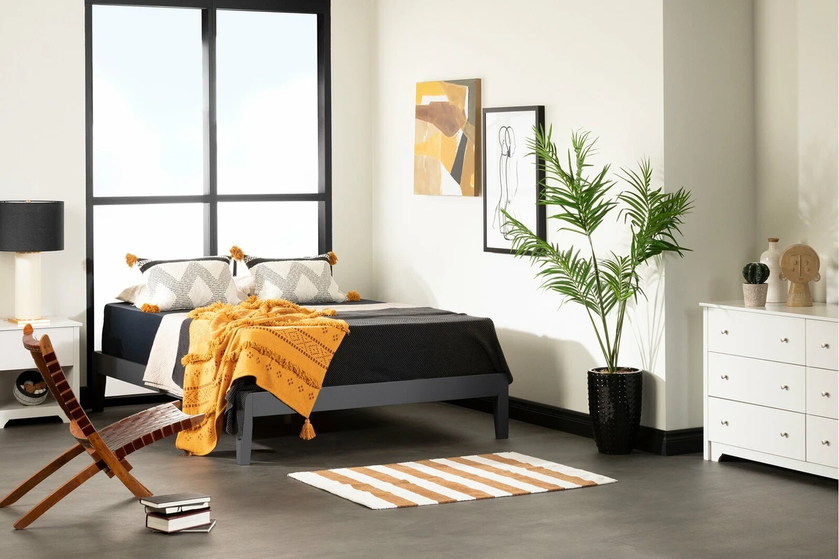 Grey bed 2024 with white dresser