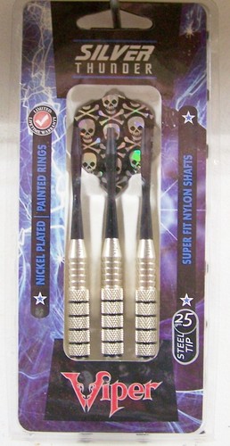 Juego de dardos con punta de acero de 25 gramos Viper Silver Thunder con 6 vuelos de calavera - Imagen 5 de 5