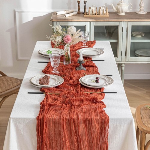 Semi-Sheer Gauze Table Runner Solid Color Tablecloth Table Cover Banquets - Picture 17 of 20