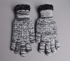Black White lined gloves faux fur knit stretch gloves winter super warm ladies