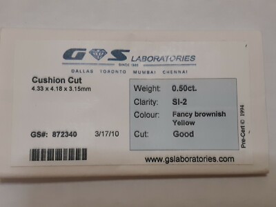 0.50 Carat Cushion Cut GS Laboratories Certified Color Diamond