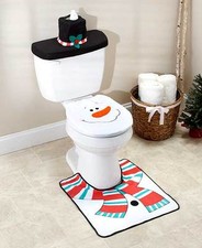 Whimsical Snowman 3-Pc Holiday Toilet Lid Rug Set Winter Decor Commode Set