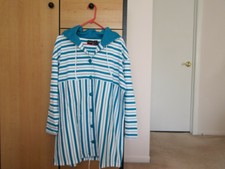 Women's New Port Hooded Jacket, New With Tag, Size Xl, Turquoise/white Stripes