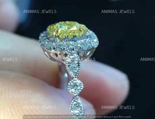 3 CT Cushion Cut Lab-Created Citrine Halo Engagement Ring 14K White Gold Plated