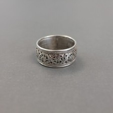 Sterling Silver Intricate Filigree Scroll 9mm Wide Eternity Band Ring Size 7.75