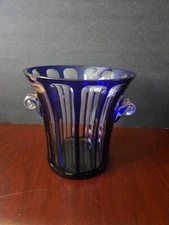 AJKA CRYSTAL FOR DESIGN GUILD CUT TO CLEAR COBALT BLUE ICE BUCKET 7 7/8"