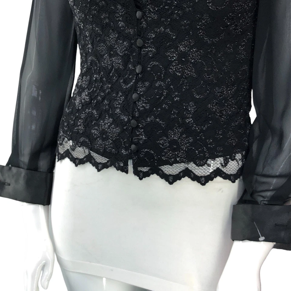 Joseph Ribkoff Trends Mujer Talla 10 Top Cuello Manga Larga Semi Transparente Negro Foto 3 de 4