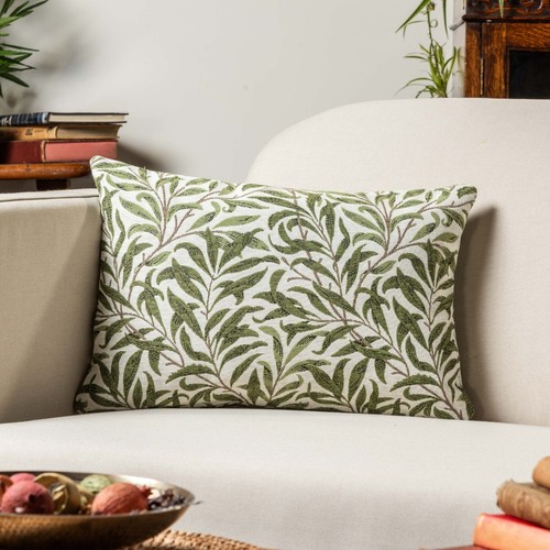 Willow Branch Tapestry Boudoir Cushion in Green. William Morris Style. 17x12" - Picture 3 of 4