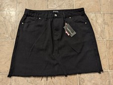 NWT Pretty Little Thing USA Size 14 Basic Black Frayed Denim Skirt 0742