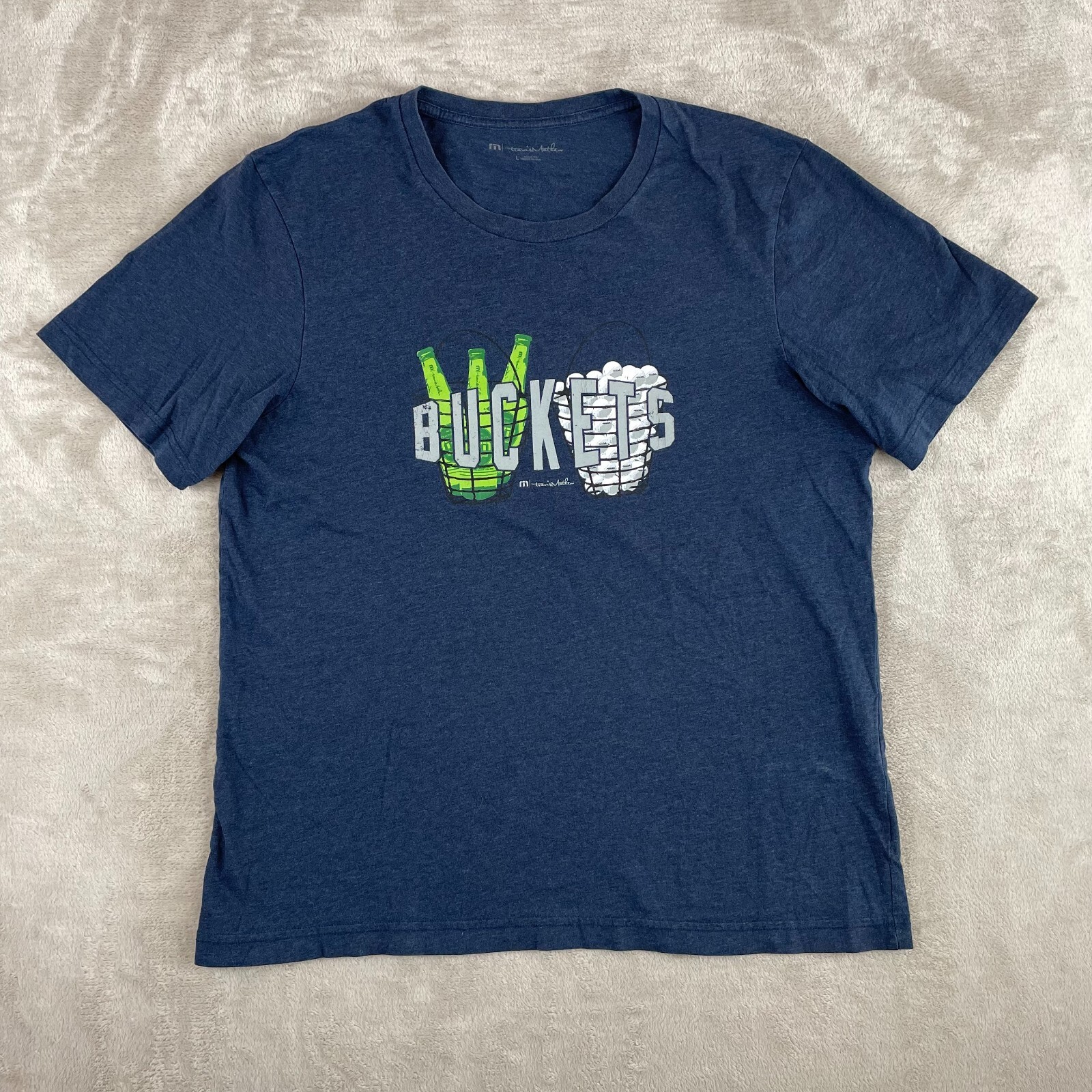 Travis Mathew T Shirt Men Large Blue Buckets Front Print Golf Short