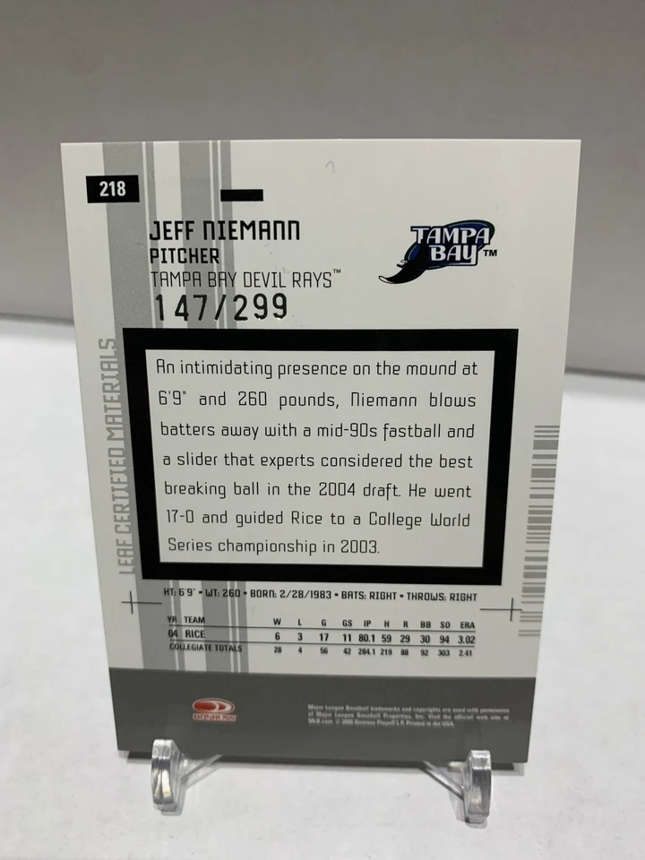 2005 Donruss Leaf Certified Materials Jeff Niemann Auto #'d /299 #218 - Image 2 of 2