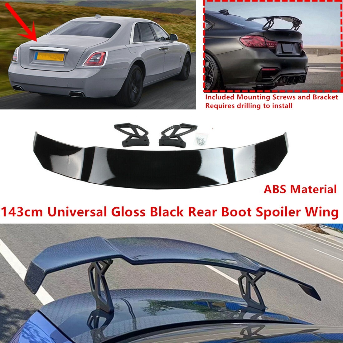 For 2021-24 Rolls-Royce Ghost Gloss GT-Style Trunk Spoiler Wing 56'' Universal