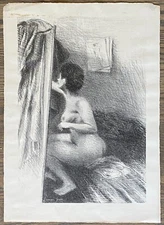 RAPHAEL SOYER Vintage Original Lithograph Signed Seated Woman Artist Drawing