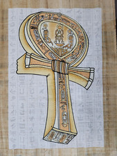 Egyptian Hand-Made Papyrus Painting -  Key of life or Ankh