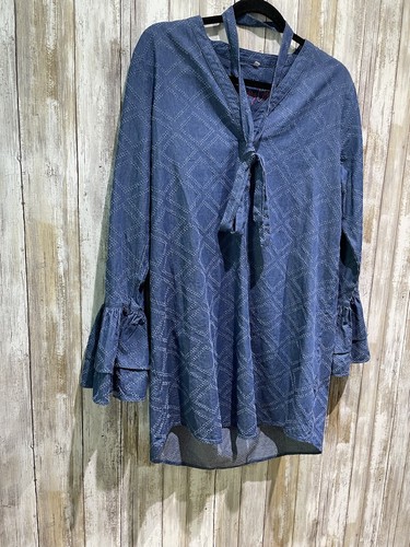 Sherry Cervi x Resistol RU Women Dress M Medium Short Jeans Long Bell Sleeve B63 - Picture 13 of 22