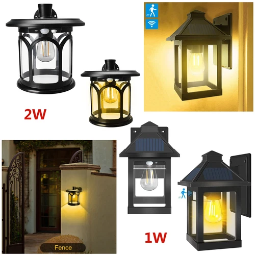 Solar Wall Lantern Lights Outdoor Waterproof Black Sun Powered Wall Light 2 Pack