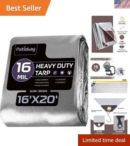 Tarp 16x20FT, 16 Mil Large Tarp, Tarps Heavy Duty Waterproof with Grommets Ev...