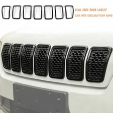 7X Black Front Grille Inserts Ring Trim Cover for Jeep Cherokee 19+ Accessories