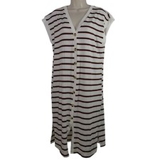 Shein Striped Cream Brown Pullover Sheath Dress Women Size XL 12 Sleeveless