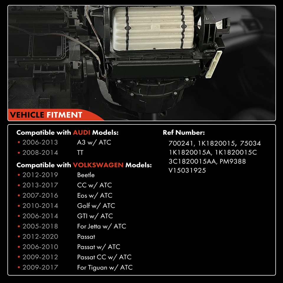 Conjunto de ventilador de motor soplador de aire acondicionado para Audi A3 2006-2013 Volkswagen Golf 2012-2014 Foto 3 de 4