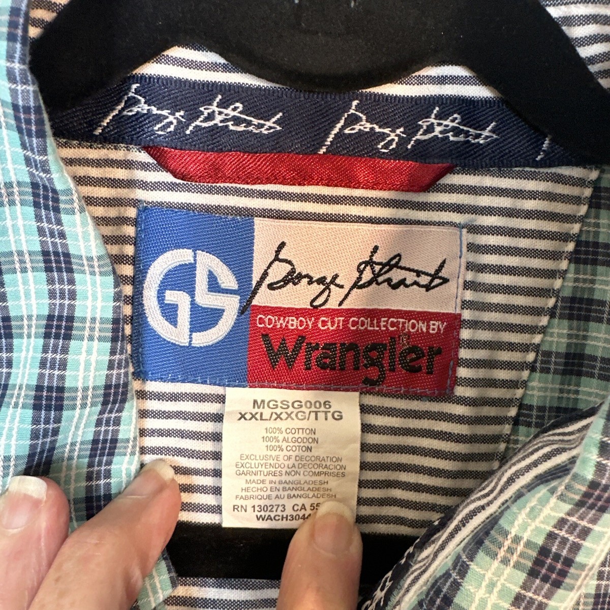 Wrangler George Strait Long Sleeve Button Down One Pocket Shirt In Navy Fuschia Plaid – La Raza Western Wear