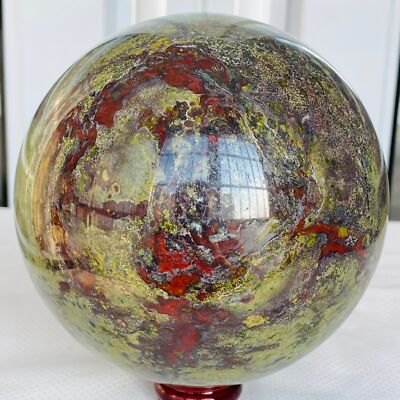 Natural dragon blood stone quartz sphere crystal ball reiki healing 3640G