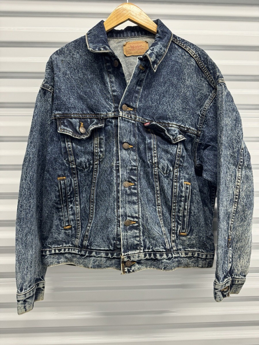 Vintage 80s Levis Denim Trucker Jacket Acid Wash Men's Large 70507