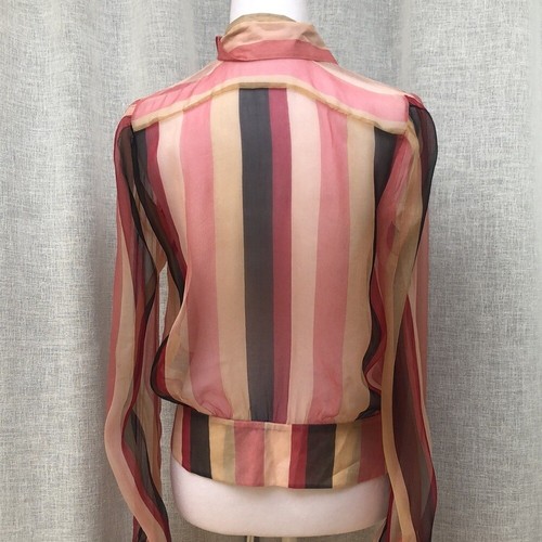 Catherine Malandrino sheer silk vertical brown pink make be stripe blouse - Picture 6 of 13