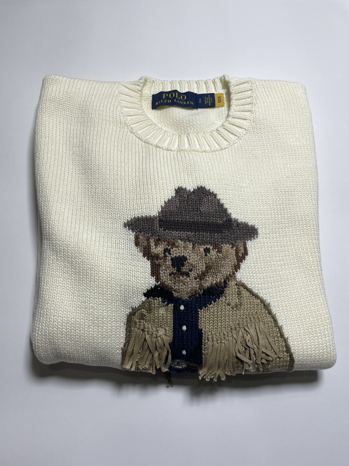 Polo Ralph Lauren Cowboy Bear Sweater Cotton Women’s Size Small Crewneck White