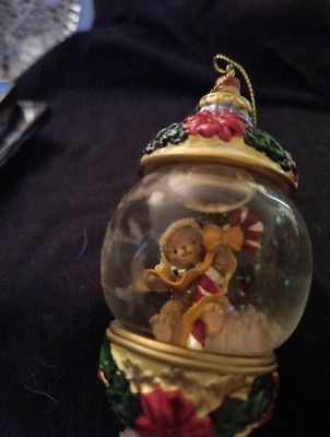 kirkland signature  holiday Teddy bear w/ candy cane snow globe ornament