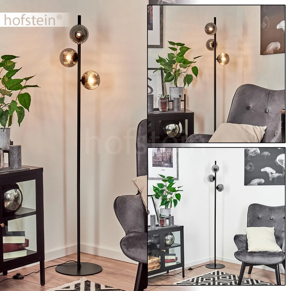 HOFSTEIN Garaguso Modern Metal/Glass Black/Smoked/Fluted Glass Floor Lamp - Image 2 of 4