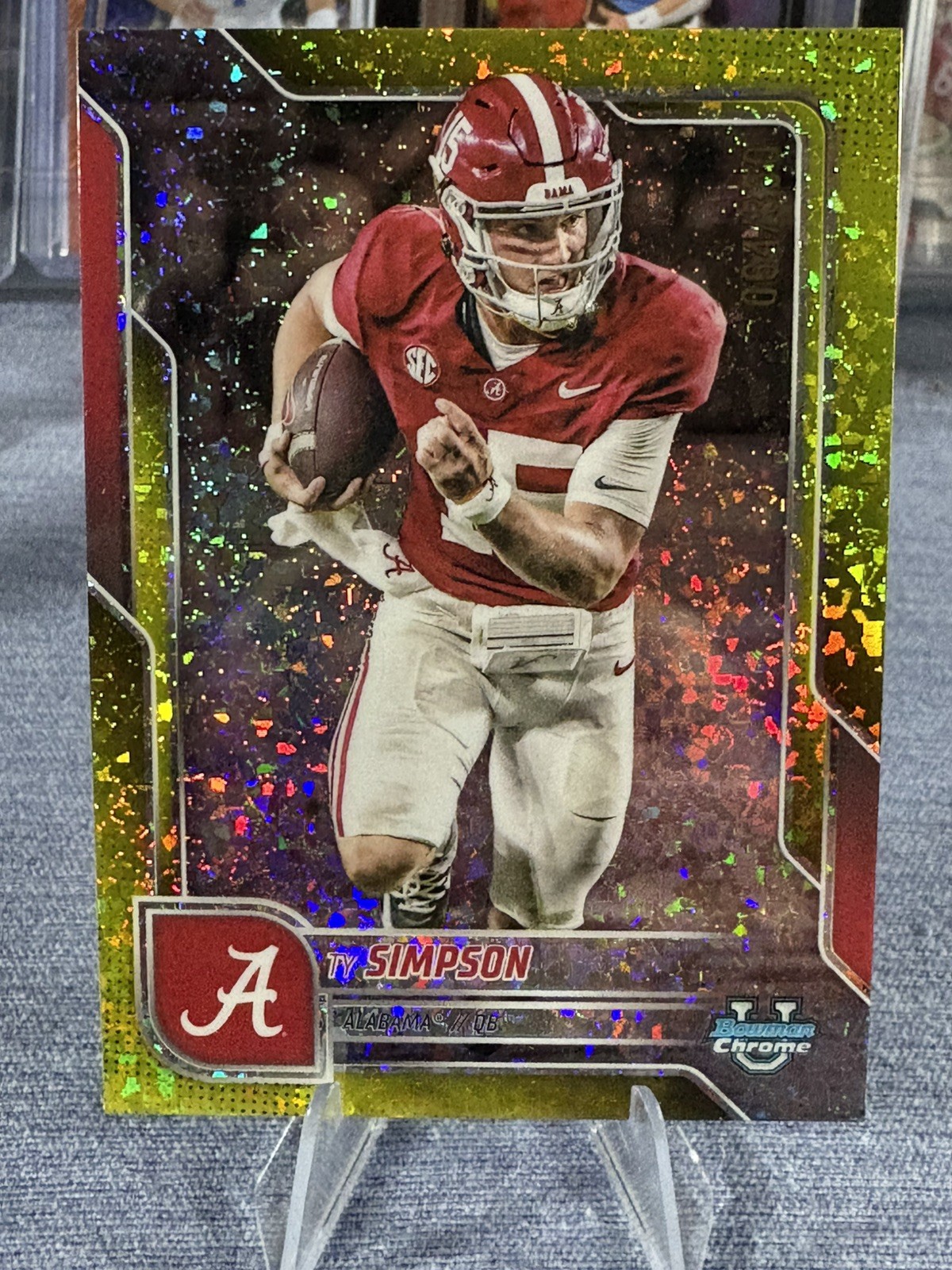 Ty Simpson 2025 Bowman University Chrome Yellow Mini Diamond Refractor /350 #151