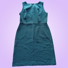 Talbots Petites Teal Black Striped Textured Sleeveless Sheath Dress 6P
