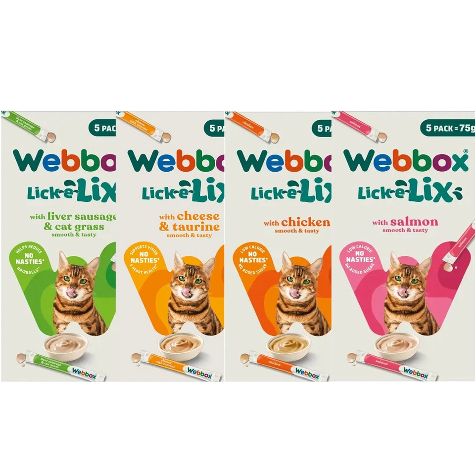 Webbox Lick-E-Lix Cat Treats Chicken, Salmon, Liver Sausage & Cat Grass