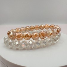Vintage 90s Amber & Clear Faceted Glass Beaded Stretch Bracelets Set Jewelry
