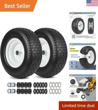 2 Pcs 16-inch Flat-Free Lawn Mower Tire with Universal Fit & Included Adapter